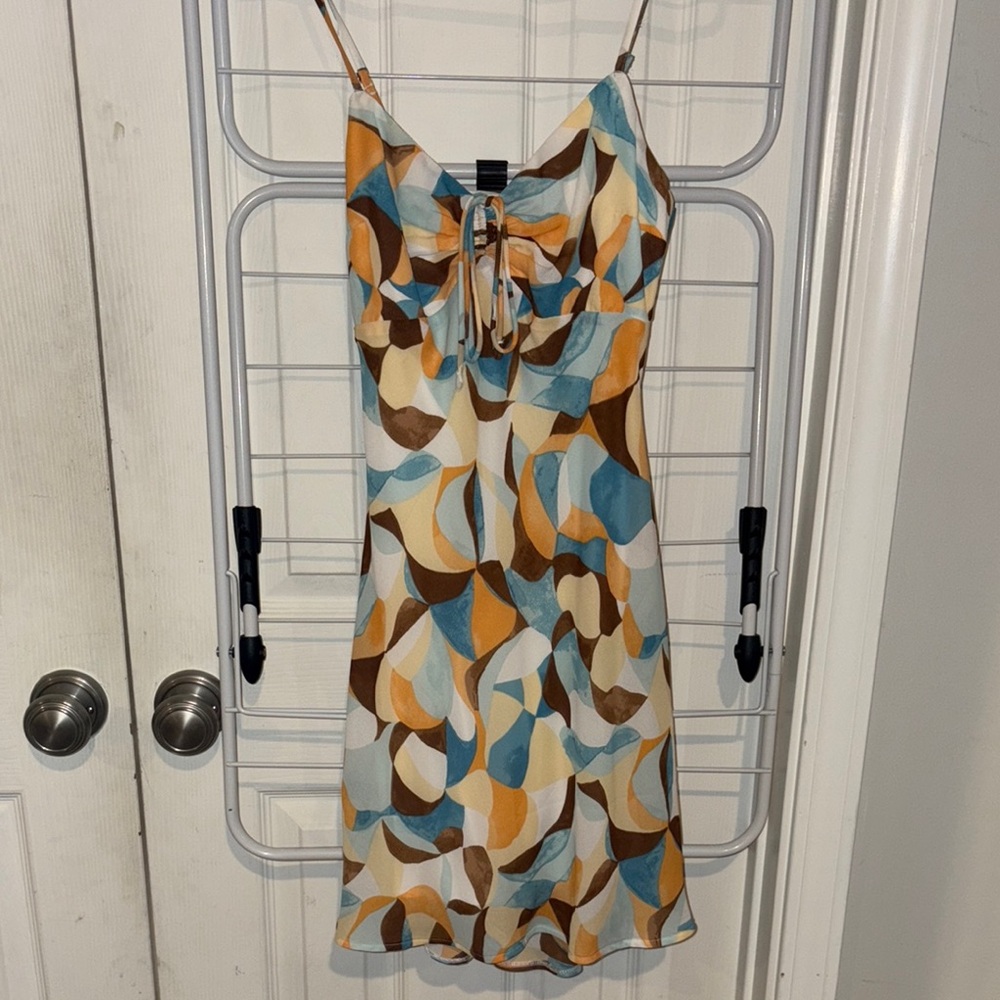 Abercrombie & Fitch Blue and Brown Spaghetti Strap Mini Dress